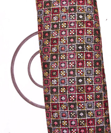 Black Colour Thread Embroidery Georgette Fabric